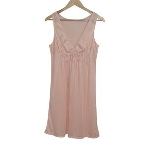 JC Penney Vintage Coquette Pink Nylon Nightgown, embroidered, Medium